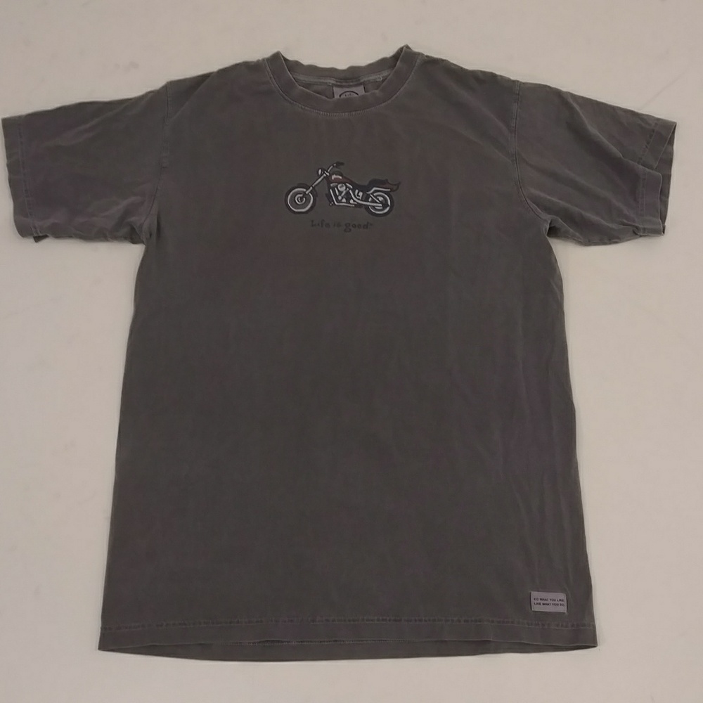 Life is Good Motorcycle Tee Gray T Shirt Soft Peruvian Cotton Biker